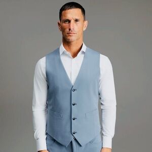 SENE STUDIO Scarface suit wool flex tech vest blue Sz L NWT